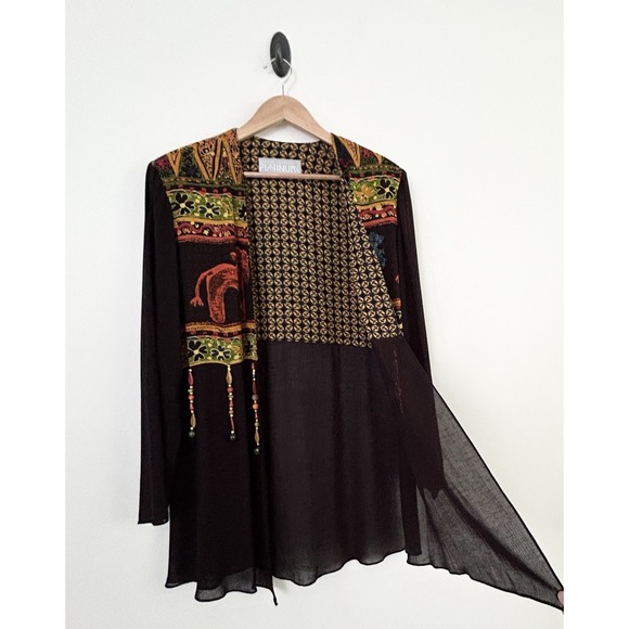 Dorothy Schoelen Platinum Vintage Medium Black Multi Long Sleeve Sheer Jacket - Picture 7 of 16